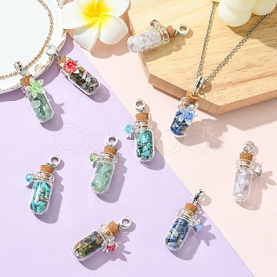 10Pcs 5 Color Alloy & Glass Bottle Pendants PALLOY-YW00057-1