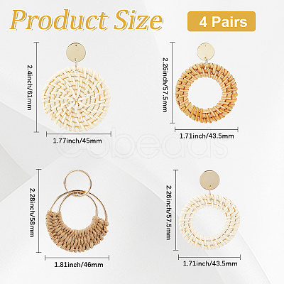 4 Pairs 4 Styles Rattan Dangle Stud Earrings EJEW-SP0001-16D-1