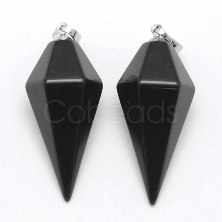 Natural Obsidian Pointed Pendants KK-E757-F-16P-1