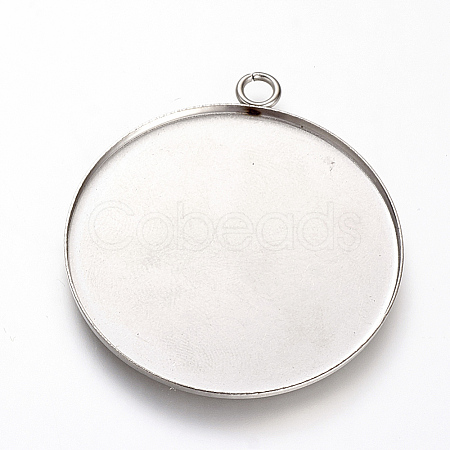 Tarnish Resistant 201 Stainless Steel Pendant Cabochon Settings X-STAS-T004-014-1