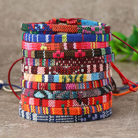 12Pcs Bohemian Style Cotton Cord Knitting Braided Anklet Sets FS-WGF0344-07-1