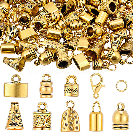 80Pcs 8 Styles Tibetan Style Alloy Cord Ends FIND-SC0022-17-1