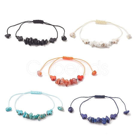 Natural & Synthetic Mixed Gemstone Chips & Cross Braided Bead Bracelet for Women BJEW-JB09254-1