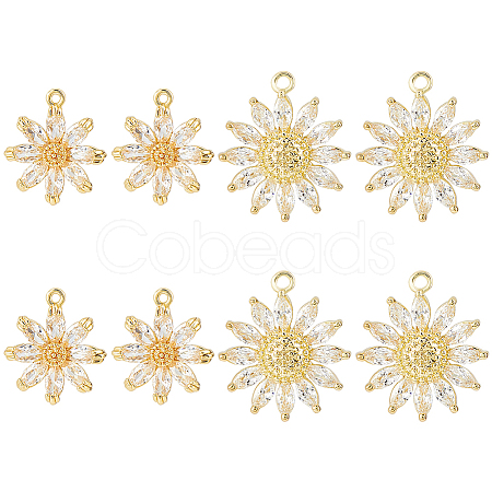 8Pcs 2 Styles Brass Micro Pave Cubic Zirconia Pendants KK-HS0015-18-1