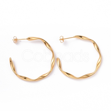 201 Stainless Steel Wave C-shape Stud Earrings with Iron Plating(IP) 304 Stainless Steel Pins EJEW-G298-04G-1
