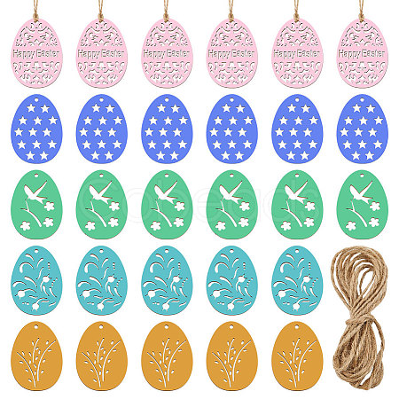 50Pcs 5 Style Easter Unfinished Wood Pendant Ornaments WOOD-GF0002-01-1