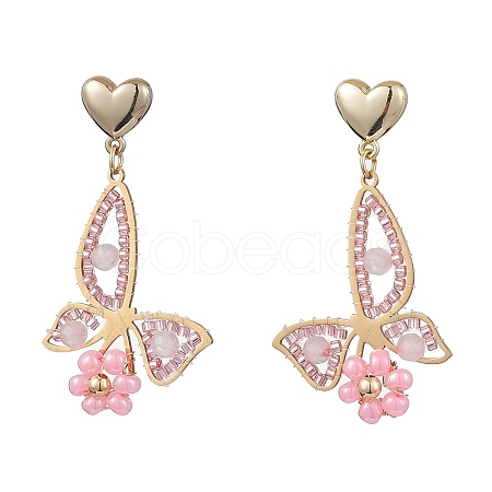 Rose Quartz Dangle Stud Earrings EJEW-MZ00243-1