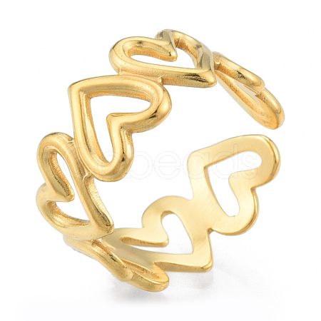 Ion Plating(IP) 304 Stainless Steel Hollow Heart Cuff Rings RJEW-N038-124LG-1