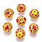 Hollow Alloy Beads, with Enamel, Rondelle with Flower, Matte Gold Color, Yellow, 14x13mm, Hole: 2.5mm