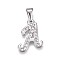 304 Stainless Steel Pendants, with Rhinestone, Letter, Letter.A, 22.5x17x2mm, Hole: 3~3.5x7.5~8mm