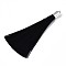 Fiber Tassel Big Pendant Decorations, with Platinum Plated Brass Finding, Black, 70~73x7~25mm, Hole: 1.8mm