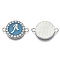 Alloy Enamel Links Connectors, with Crystal Rhinestones, Flat Round with Letter, Silver Color Plated, Letter.A, 22x16x2mm, Hole: 1.8mm