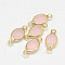 Oval Faceted Golden Brass Glass Links connectors, Pink, 15x7x3.2mm, Hole: 1mm