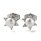 Brass Rhinestone Sun Stud Earrings with Glass Pearl, Platinum, 9x10mm