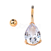 Real 18K Gold Plated Teardrop Brass Cubic Zirconia Navel Ring Navel Ring Belly Rings AJEW-EE0001-13B-3