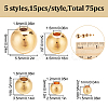 75Pcs 5 Styles Rack Plating Brass Spacer Beads KK-LP0001-07G-2
