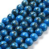 Synthetic Gold Line Turquoise Beads Strands G-H026-01E-02-1
