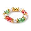 Christmas Glass & Imitated Pearl Acrylic Round Beads Finger Rings RJEW-JR00682-4