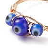 Round Lampwork Evil Eye Braided Finger Ring RJEW-JR00510-6