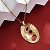 Hollow Textured Oval 304 Stainless Steel Pendant Necklaces NJEW-M096-24G-4