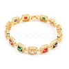 Square Brass Micro Pave Clear Cubic Zirconia and Glass Link Chain Bracelets BJEW-T025-04G-02-2