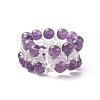 Natural Amethyst & Glass Braided Beaded Stretch Ring for Women RJEW-JR00546-02-6