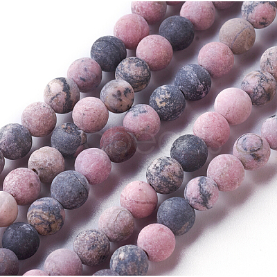 Frosted Natural Rhodonite Round Bead Strands G-E487-12-8mm-1