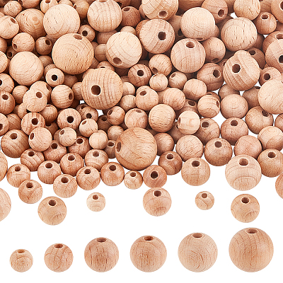 300Pcs 6 Styles Beech Wood European Large Hole Beads WOOD-PH0002-80-1