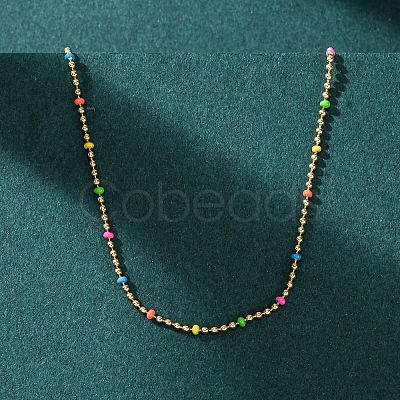 304 Stainless Steel Colorful Enamel Ball Chain Necklaces for Women NJEW-K255-44G-1