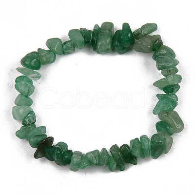 Natural Green Aventurine Chips Beaded Stretch Bracelet for Women PW-WG72437-03-1