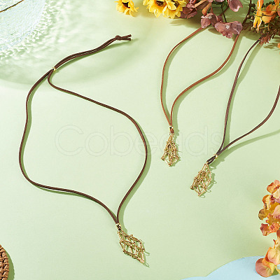 3Pcs Faux Suede Macrame Pouch Pendant Necklaces NJEW-TAC0051-03-1