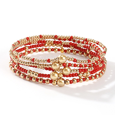 5Pcs Glass Seed Beads & CCB Beads Stretch Bracelets TB4137-3-1