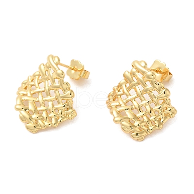 Brass Rhombus Net Stud Earrings EJEW-G382-08G-1