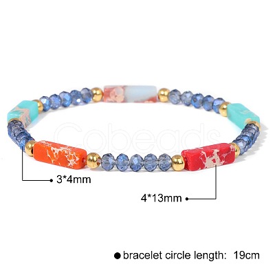 Dyed Synthetic Imperial Jasper Cuboid & Faceted Rondelle Dyed White Jade & Round Brass Beaded Stretch Bracelets QY8342-6-1