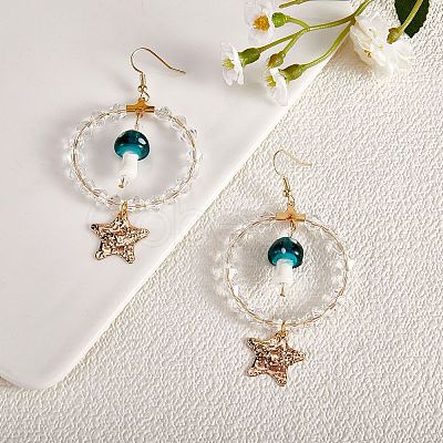 Glass Beaded Big Circle Dangle Earrings EJEW-SW00015-03-1