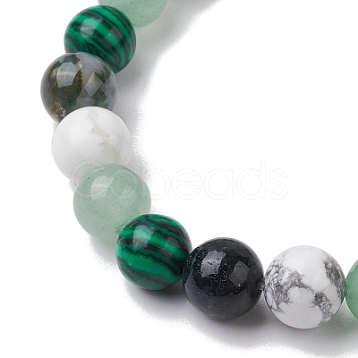 8.5mm Round Natural Moss Agate & Howlite & Natural Green Aventurine & Synthetic Malachite Bead Stretch Bracelets for Women BJEW-JB10944-04-1