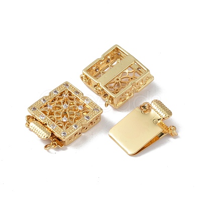 Rack Plating Brass Micro Pave Clear Cubic Zirconia Box Clasps KK-G494-05G-1