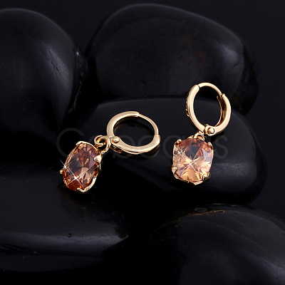 Real 18K Gold Plated Hot Trends Oval Brass Rhinestone Dangle Hoop Earrings EJEW-EE0001-122B-1