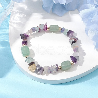 Natural Fluorite Chip & Cuboid Beaded Stretch Bracelets for Women BJEW-JB10808-05-1