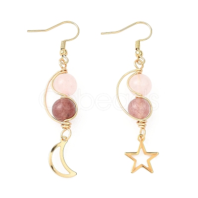 3 Pairs Gemstone Moon & Star Dangle Earrings EJEW-JE06707-1