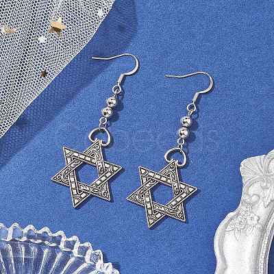 Star of David Alloy Dangle Earrings for Women Men EJEW-JE05840-1