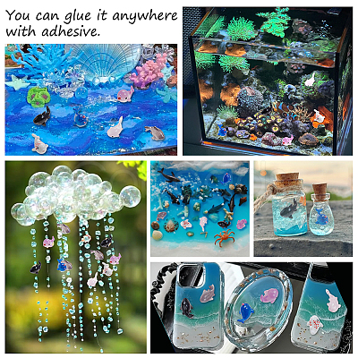 60Pcs 6 Styles Marine Organism Resin Figurines Statues for Home Desktop Decoration RESI-OC0001-70-1