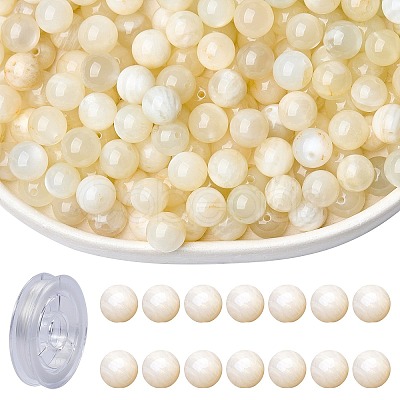 100Pcs Natural White Moonstone Round Beads with Strong Stretchy Beading Elastic Thread G-SZ0002-31-1