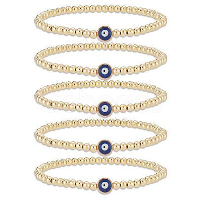 5Pcs Brass Beaded Stretch Bracelets Set BJEW-AN0001-03-1