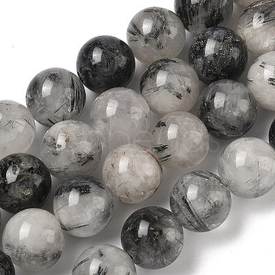 Natural Tourmalinated Quartz Beads Strands G-F818-A09-14mm-1