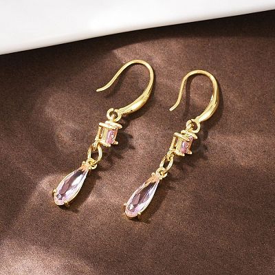 Brass Micro Pave Cubic Zirconia Teardrop Dangle Earrings EJEW-C156-03G-1
