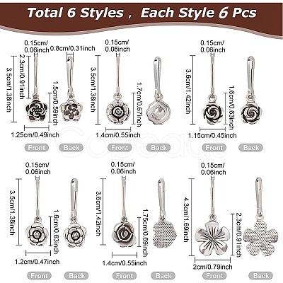 36Pcs 6 Style Alloy Flower Keychain HJEW-BC0001-23-1