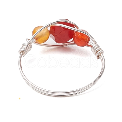 Round Natural Rose Quartz & Amethyst & Fluorite & Carnelian & Amazonite & Red Agate Finger Ring RJEW-JR00755-1