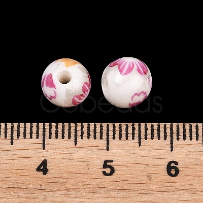 Floral Printed Porcelain Beads PORC-Q199-8mm-12-1