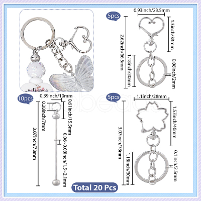 10Pcs Iron Bar Beadable Keychain KEYC-SC0001-76-1